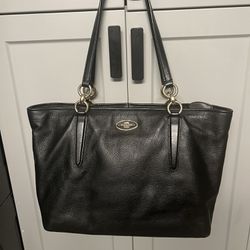 COACH  Shoulder Tote Bag Black Leather Ladies