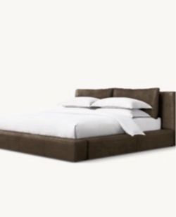 RH Cloud Leather Panel Bed Queen Walnut