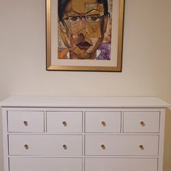 Beautiful IKEA Hemnes white  8 drawer dresser with gold knobs.