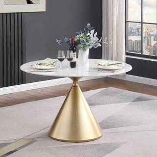 Decent 47 in. Wood Round Dining Table with Metal Base, Coffee Table in Beige