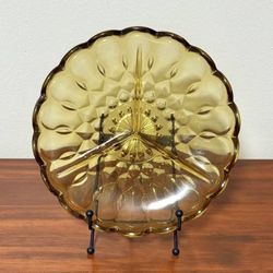 Vintage Anchor Hocking Fairfield Amber 3 Part Relish Serving Dish