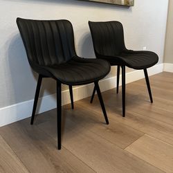 BRAND NEW- TWO Mid Century Modern Black Leather Accent Chairs - MCM Dining Chairs