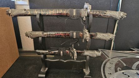 3 Real Small Dragon Samari Sword Set