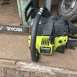 Poulan 2550 chainsaw with a 16-inch Ryobi guide bar