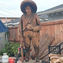 Pancho Villa Carved Wood Statue