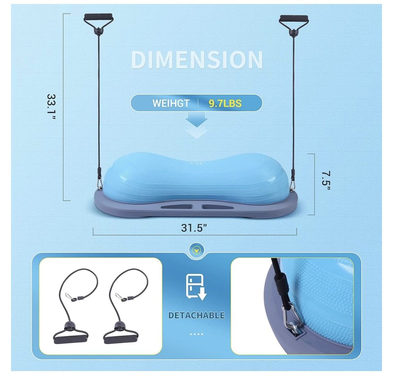 Nice C Balance Ball, Half Ball, Balance Ball, Exercise Workout Trainer, with Resistant Band, Strength Fitness Yoga with Bonus Foot Pump NICE