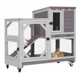 Air7013 2-Story Wooden Rabbit Hutch AIR7013, Rabbit House on Wheels
