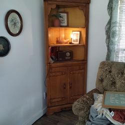 Two Antique Corner Cabinets With Storage And Shelves 