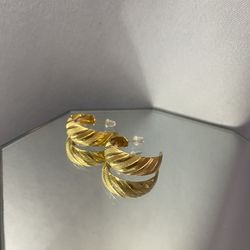 Beautiful Gold Plated Stainless Steel Textured Hoop Earrings.