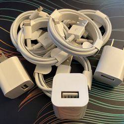 5 Lightning Charger Cables and 3 Wall chargers
