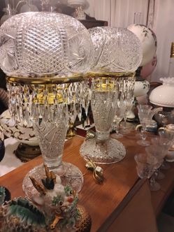 Tall and Beautiful Cut Glass Crystal Parlor Lamps