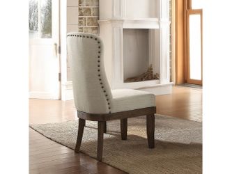 Landon Beige Linen & Salvage Brown Side Chair (Set of 2)