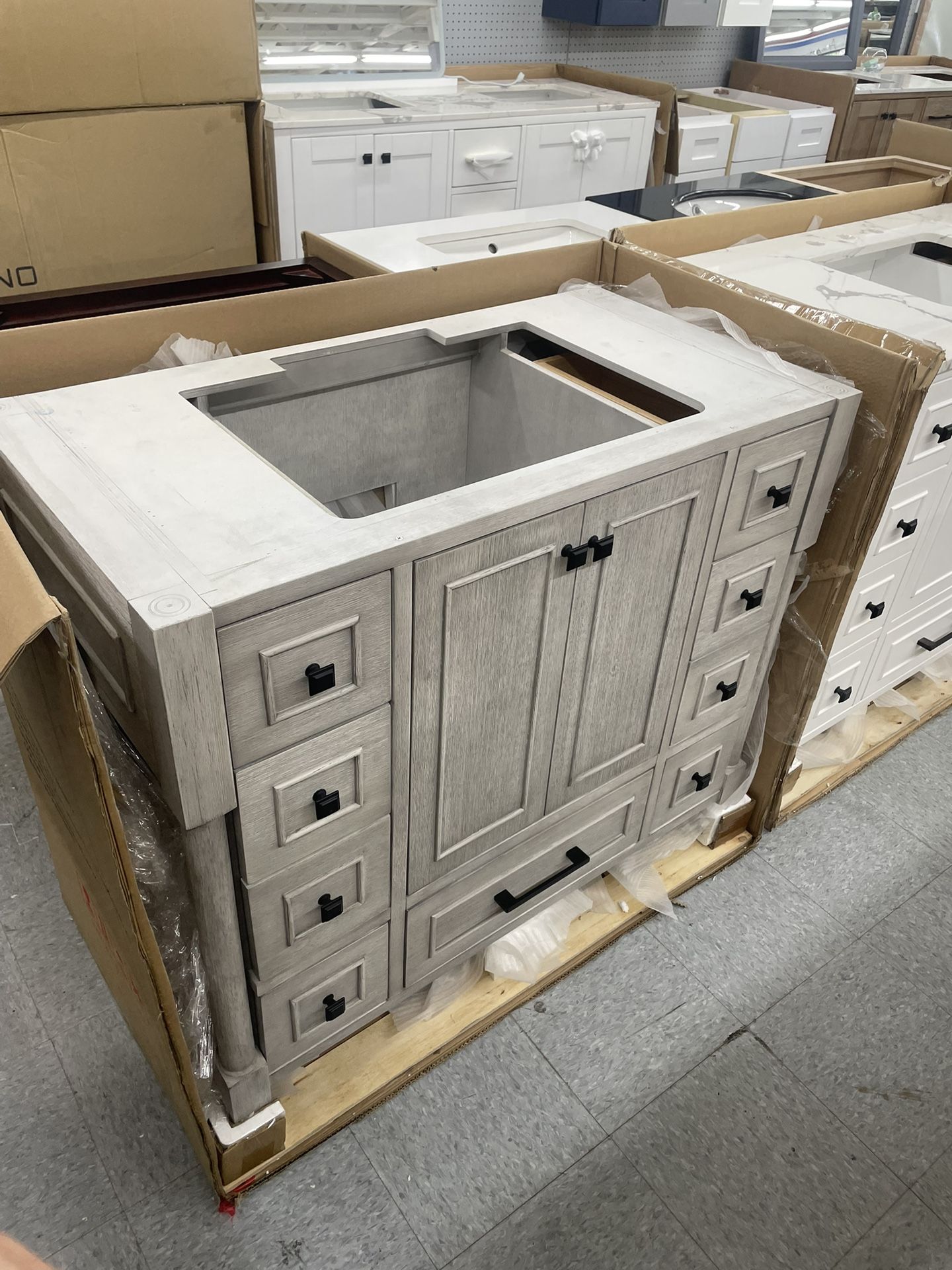 Bathroom vanity cabinet 42” solid mango Quartz top with sink and backsplash
