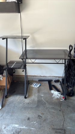 Black Glass Computer Desk with Shelves