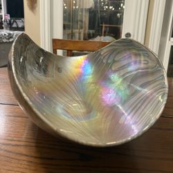20” Murano Glass Shell Bowl — Iridescent Finish Hand-blown Glass