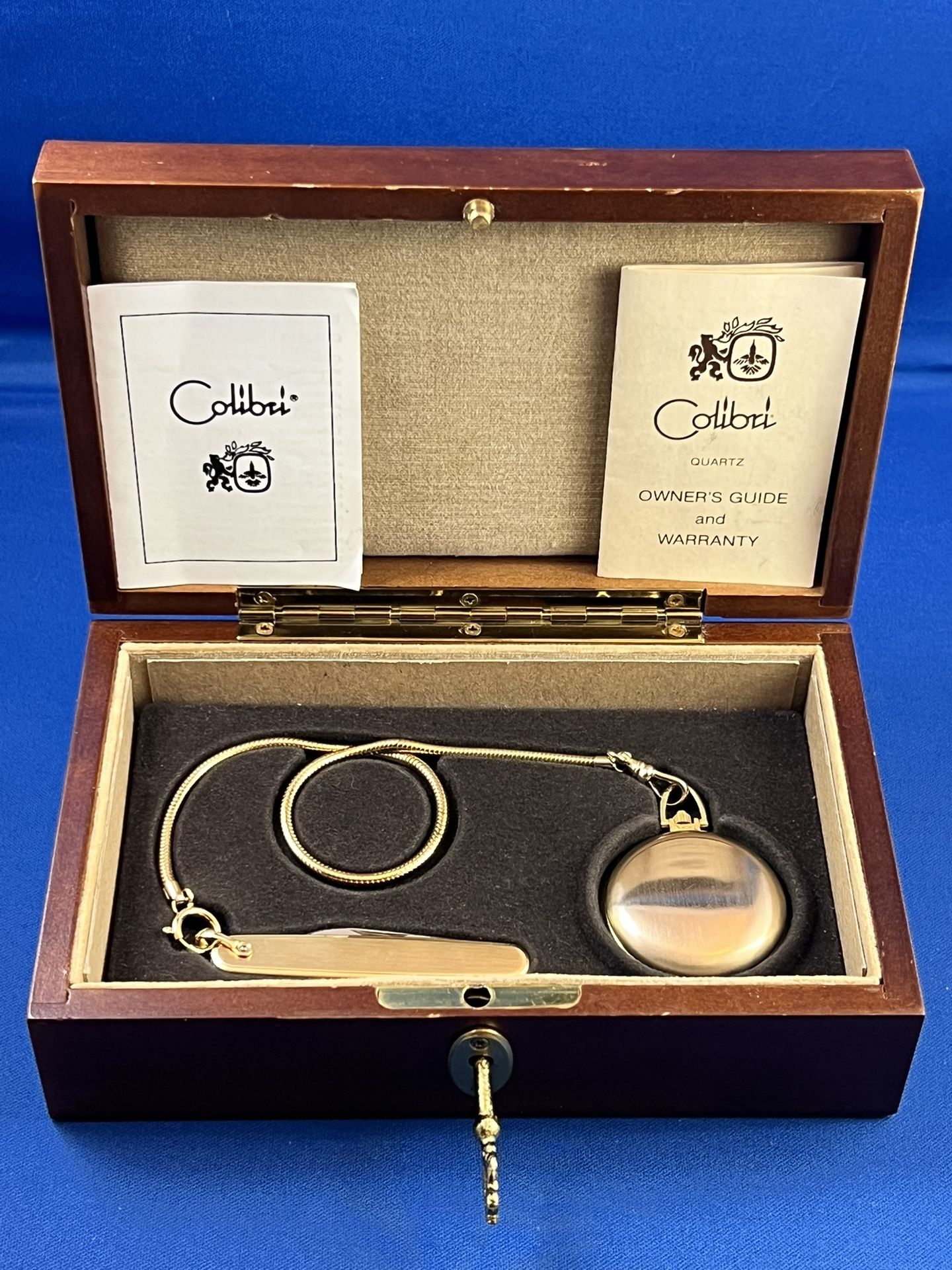 VTG COLIBRI Of Swiss Men's Pocket Watch Date Gold Plated Quartz w/ Set/ Mechanical
