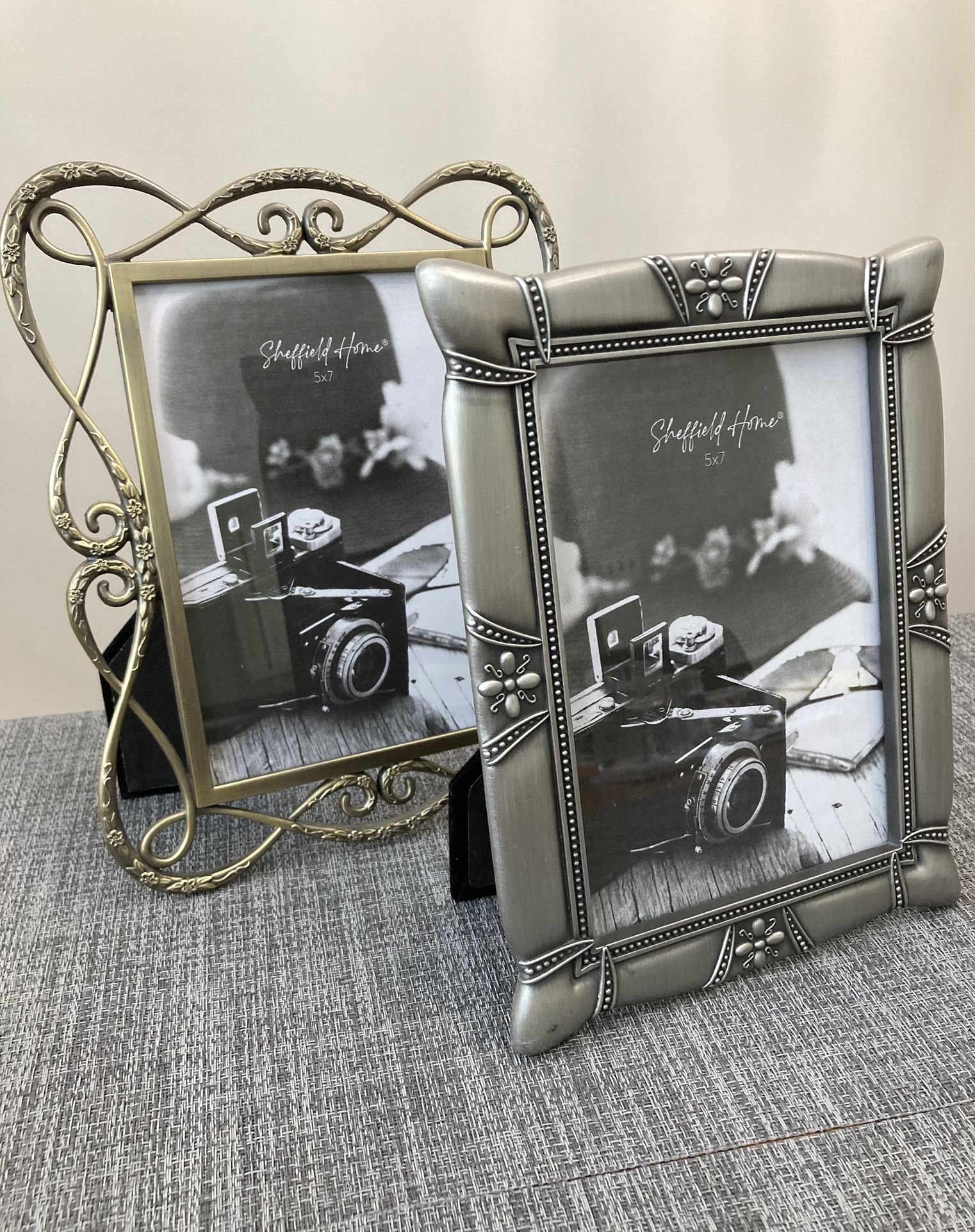 5x7 Pewter & Gold Brass-Toned Metal Picture Frames