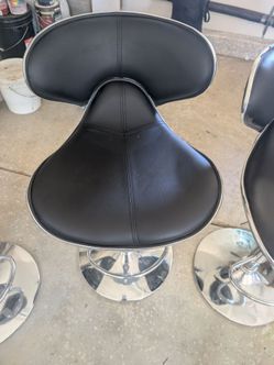Black Leather Bar Stools with Chrome Base