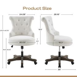 😀 HUIMO Home Office Chair Upholstered Armless Desk Chairs with Wheels Adjustable Height Computer Desk Chair with Wooden Legs Linen Comfortable Swivel