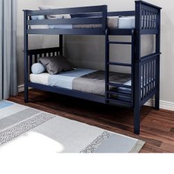 Max & Lily Solid Wood Twin over Twin Bunk Bed, Blue
Bunk Bed Frame, with Ladder for Kids, 14" Safety Guardrails, Easy Assembly, No Box Spring Needed
