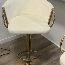 White Velvet Adjustable Bar Stool – Gold Base