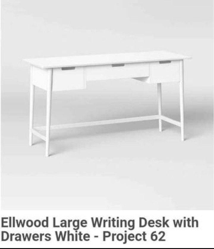 Brand New Ellwood Large Writing Desk With Drawers White