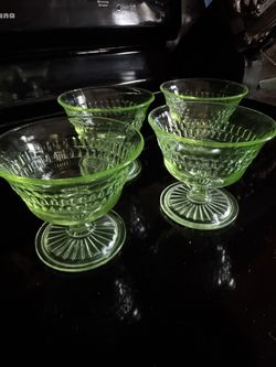 Uranium Glass Sherbet Glasses - Hocking Roulette Many Windows