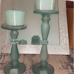 Two Blue Candle Holders 