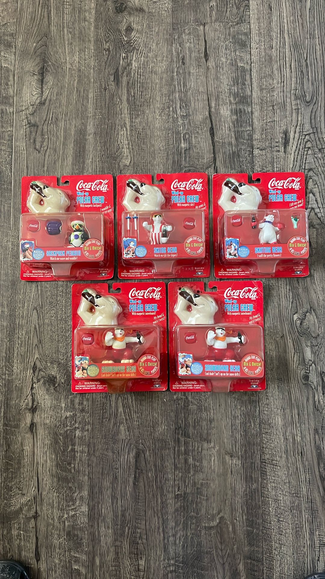 Vintage Coca Cola Wind Up Polar Bear Crew Lot Of 5 New In Packages