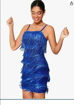 JBT Women's Flapper Dress: Sequin Fringe&Sleeveless -Dazzling Comfort Design for Roaring 1920s Party & Cocktail Galas
Color blue
size medium 
please r