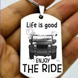Snoopy Car Jeep Ride Auto Life Hot Stainless Steel Keychain 
