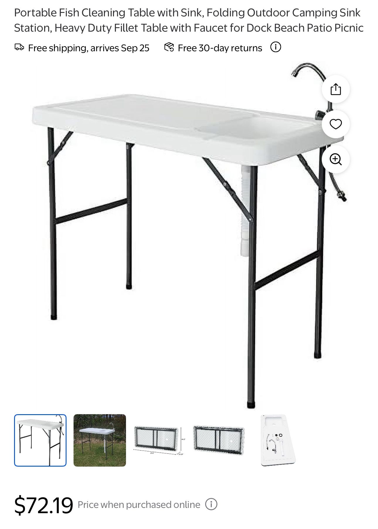 Portable Fish Cleaning Table with Sink, Folding Outdoor Camping Sink Station,