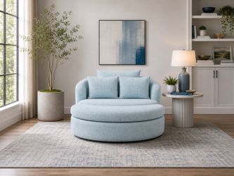 Joybird Amelia Grand Swivel Chair & Ottoman (Karina in Pantone Aquatic)