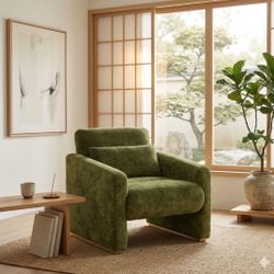 Plush Sage Velvet Armchair | Contemporary Japandi Style