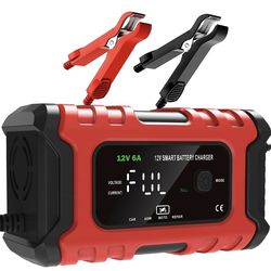 6V/12V 6A Automatic Battery Charger,Smart Battery Charger with Overcharge Protection,Trickle Charger Maintainer and Desulfator for Lead Acid & Lithium