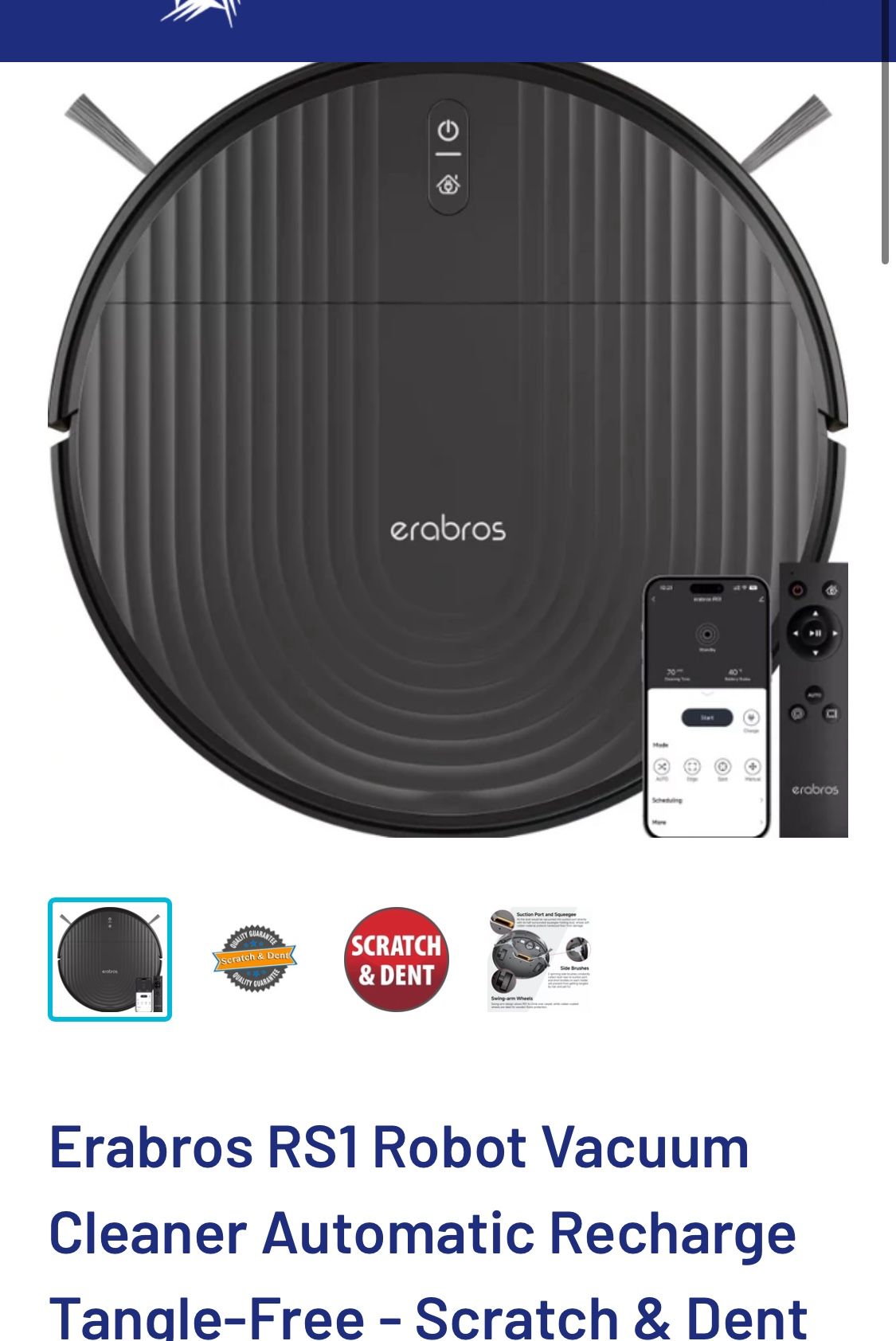 Erabros New RS1 robot vacuum cleaner, Auto recharge