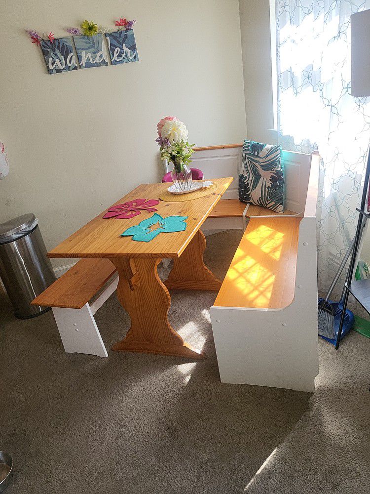 Cornered Table And Bench With Storage Seating