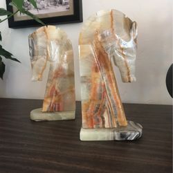 vintage alabaster horse head book ends