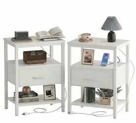 White Nightstand Set of 2 with Charging Station