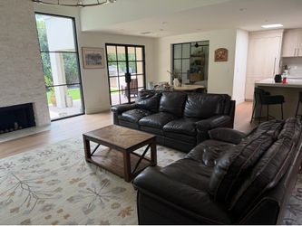 Matching Leather Sofa & Loveseat Set + Coffee Table – Good Condition