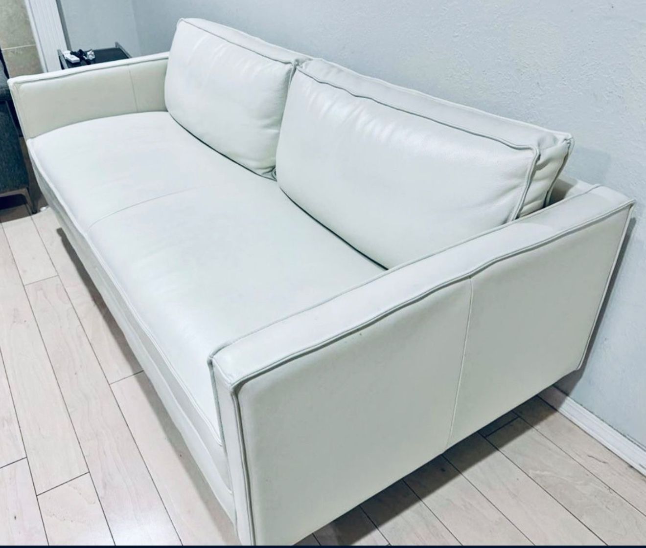 High End West Elm Axel Sierra Leather Sofa (76”) SNOW White- Retails for $3000+-Real Natural Leather