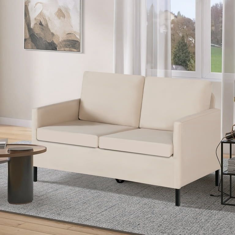 51" W Loveseat Sofa, Modern 2 - Seat Couches with Removable Cover for Living Room, Office, Flaxen