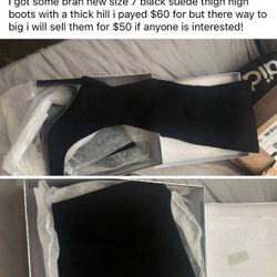 Black suede thigh, highs size 7