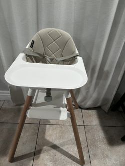 Baby High Chair for Infants & Toddlers – White & Wood, Convertible 4-in-1