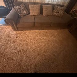 Brown 4-Piece Living Room Couch Set w/ Ottoman & Pillows - 