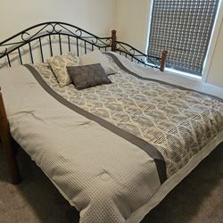 Wrought Iron Daybed, nightstand, lamp, two Twin Sealy Mattresses,  and bedding
