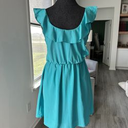 Deja Vu Teal Ruffle Dress - Size Medium
