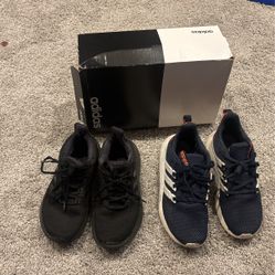 2 PAIRS OF USED ADIDAS SHOES SIZES 4 1/2 AND 5 1/2