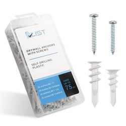 Breaks New In Box Plastic Self Drilling Drywall Anchors with Screws Kit, 100 Pieces All Together, Premium Fiberglass Reinforced Nylon Drywall Mount An