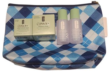 Clinique Bundle including 1x Smart Clinical Repair (0.17 oz), 1x Moisture Surge (0.5 oz), 2x Clarifying Lotion( 1 oz each) + Makeup Bag